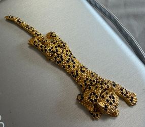 Broche leopardo gold filled piedras verdes joyería antigua