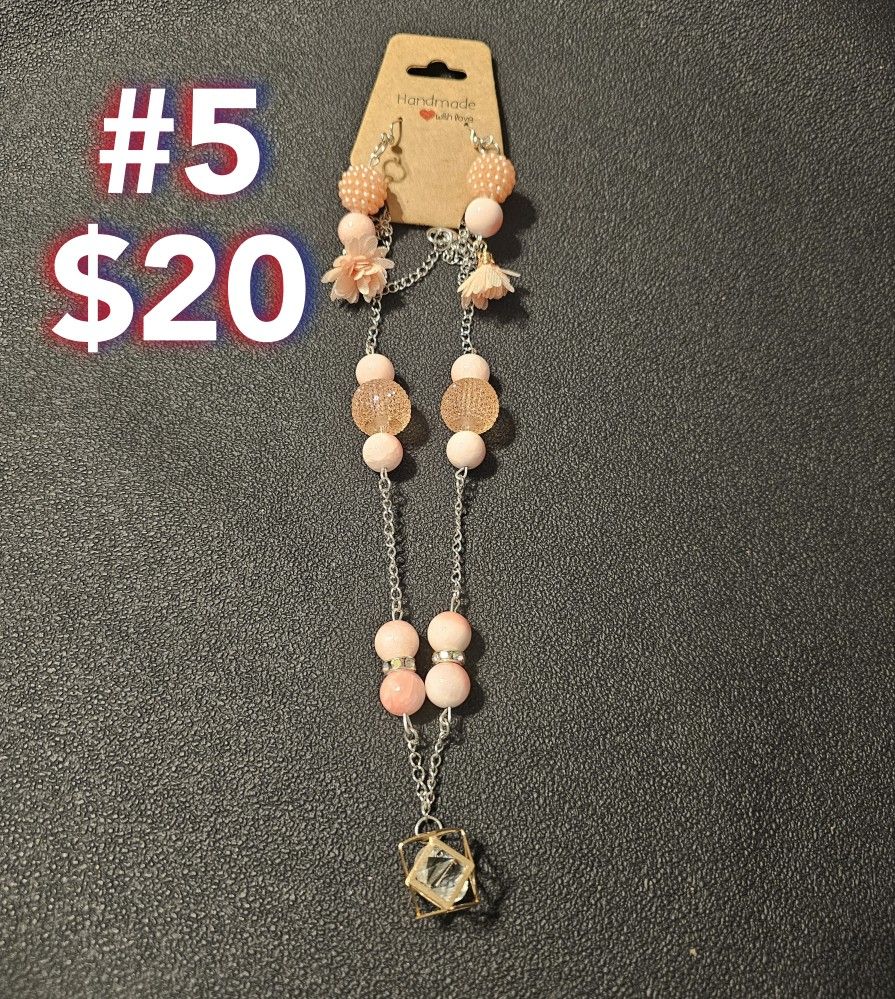 Pink Bead Necklace Earring Set