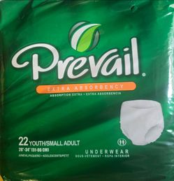 PERVAIL EXTRA ABSORBENCY  UNDERWARE SIZE: YOUTH/ADULT SMALL EACH PACKAGE CONTAINS  22