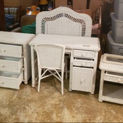 White Boho Style Wicker Bedroom Set (Will separate)