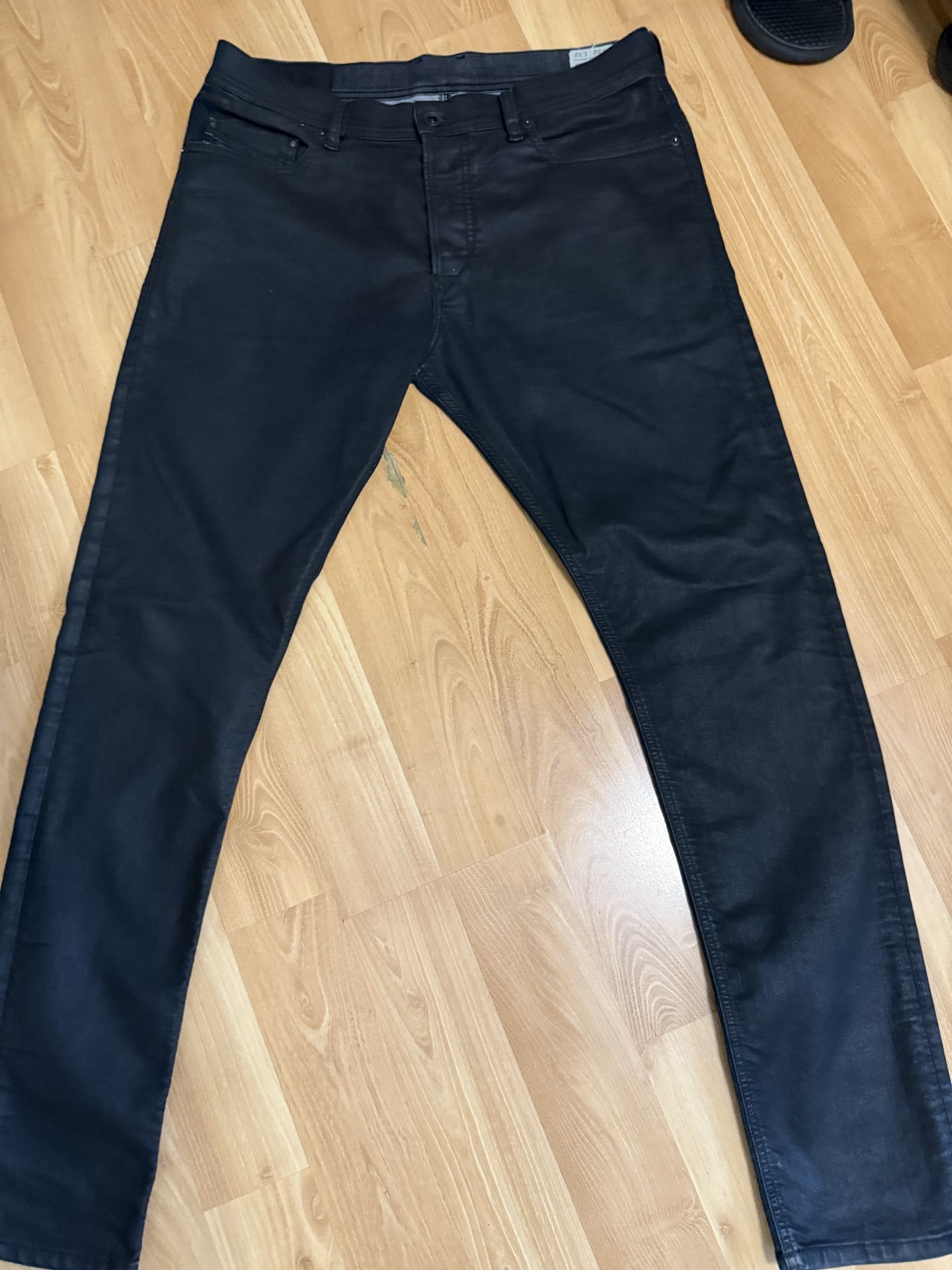 Diesel black leather jeans
