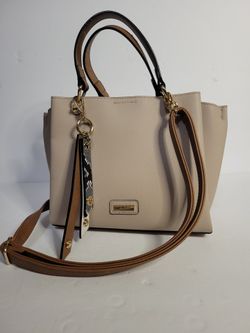 Aldo Beige Pebbled Satchel Top Handle Bag Medium Gold Hardware Detachable Strap