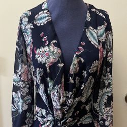 Soho Robe Sz M Navy Blue With Paisley Design 