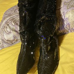 Sequined Pointed Boots Black