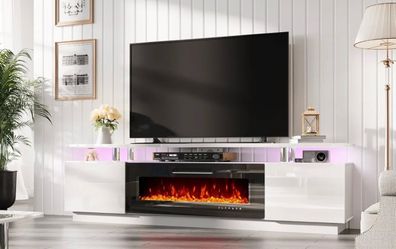 🔥 NEW IN BOX – Modern 80” White TV Stand / Entertainment Center (Fireplace Ready)