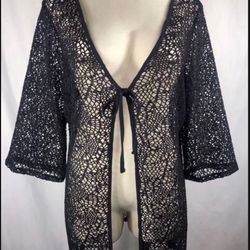 WOMENS AVENUE BLACK FISHNET SWIMSUIT COVER UP Plus Size 22/24 Tie front