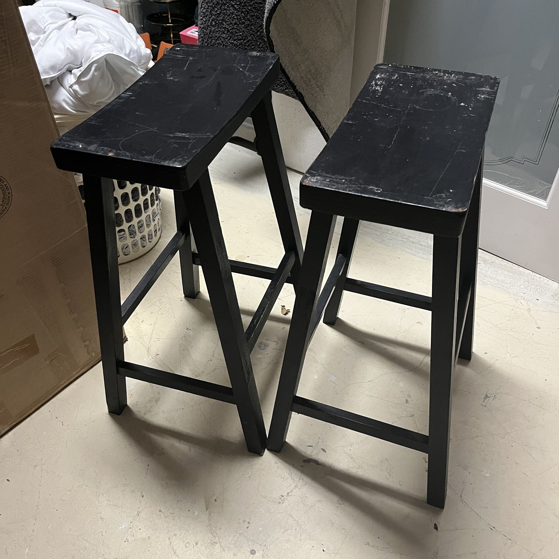2 Sturdy Black Barstools, Perfect for Upcycling or Casual Seating