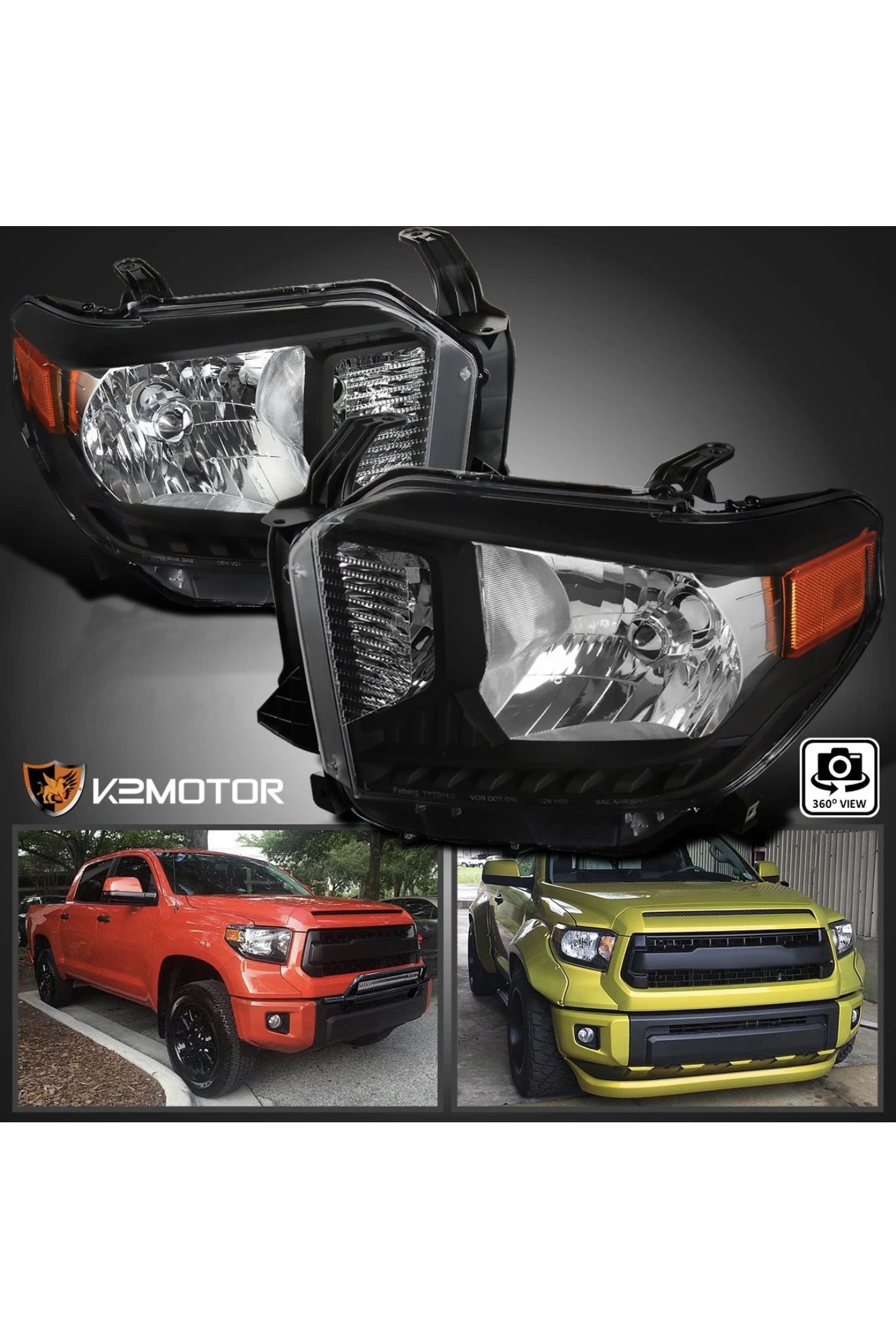 Black Fits 2014-2021 Toyota Tundra Replacement Headlights Head Lamps Left+Right