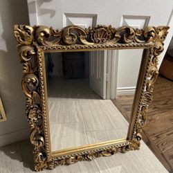 Antique Large Mirror Ornate Rococo Gold Gilt Wood Plaster Carving Baroque 27x31”