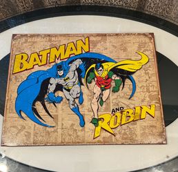 DC Comics BATMAN & ROBIN Retro-Look METAL SIGN Wall Hanging 12.5 X 16