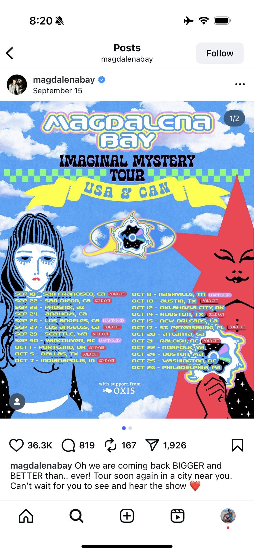 Selling Magdalena Bay Tickets For 9/26 At Hollywood Forever