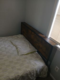 Industrial Wood and Metal Bed Frame with Headboard