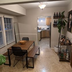 Dining room table brown with black metal frame