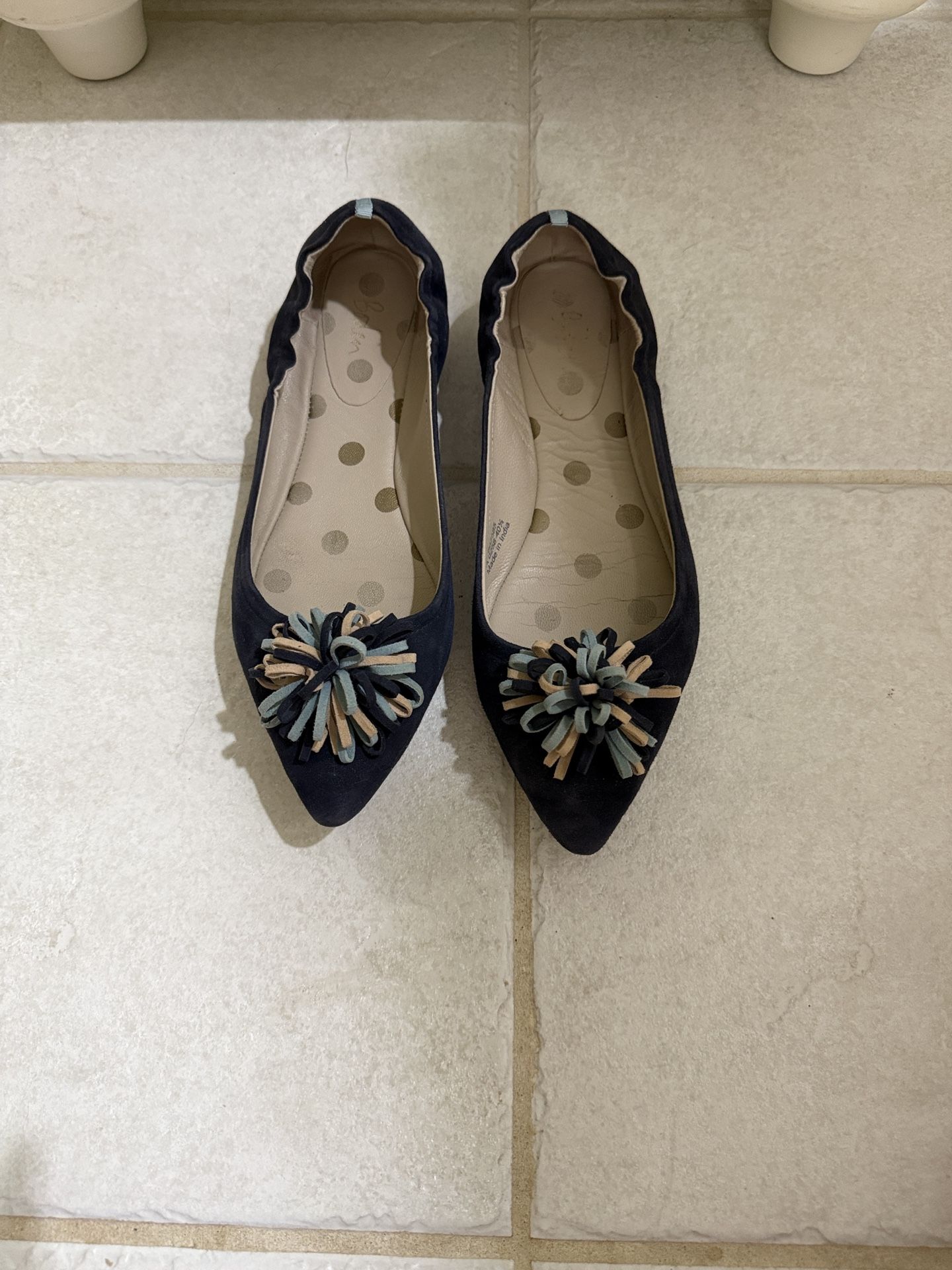 Boden Navy Suede Flats With Pom Pom