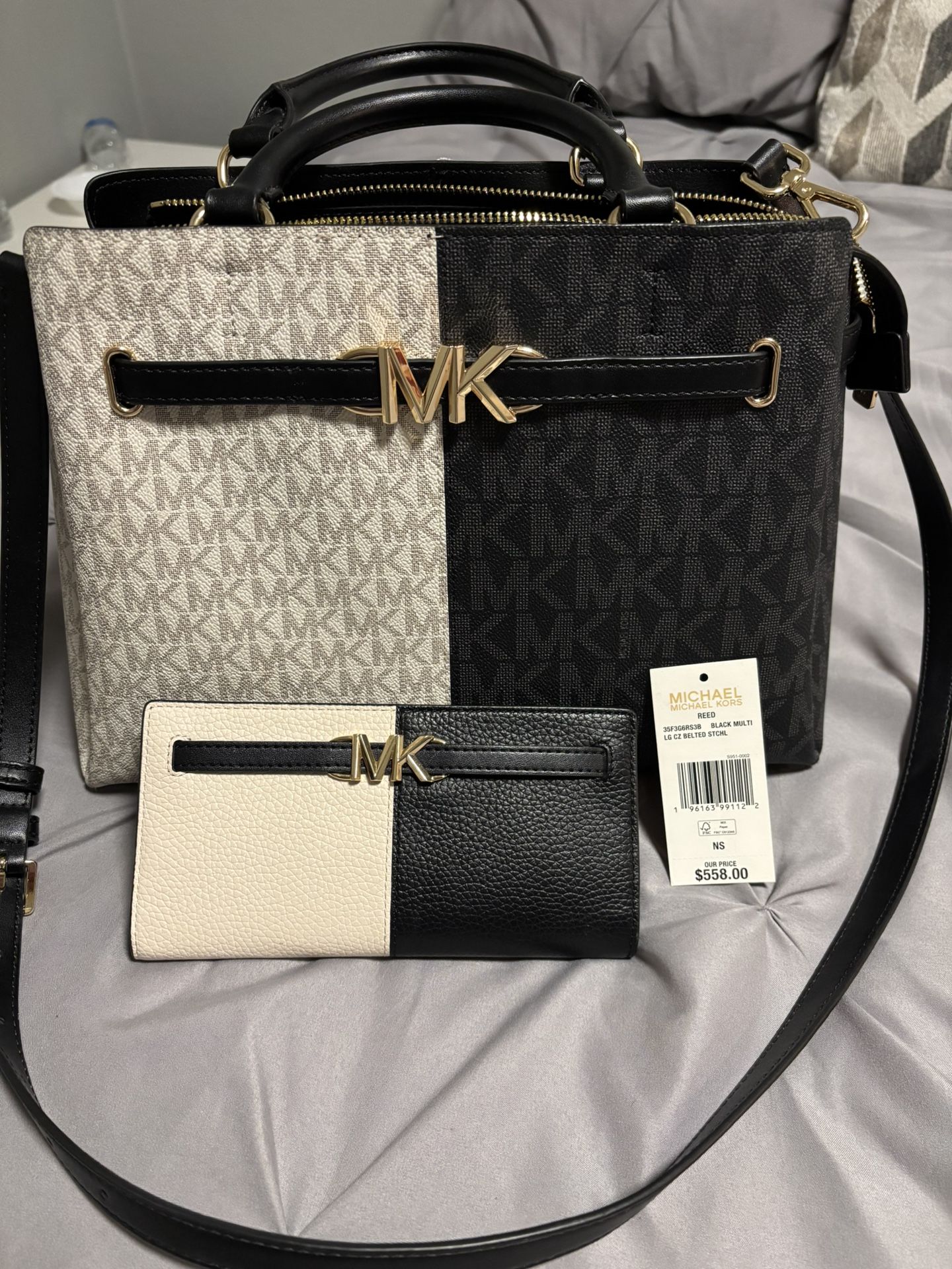Authentic Michael Kors Large Black Multi Black Bag With Matching Wallet $160
