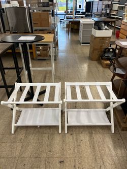 SONGMICS Bamboo Luggage Rack Folding Suitcase Stand w/ Storage Shelf Set of 2 - White