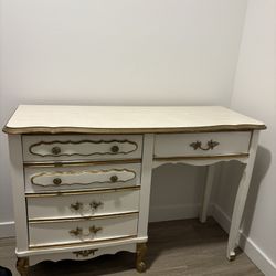 Vintage white and gold French Provincial style writing desk