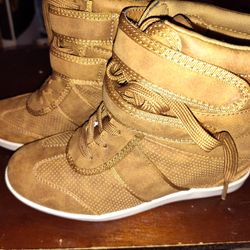 Used JustFab Meesh Boot Wedge - Size 7, Whiskey