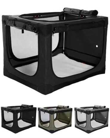 Veraste 42 Inch Collapsible Travel Dog Crate for Medium Large Dogs, Portable Dog Crate 4-Door Foldable Soft Kennel with Chew-Proof Mesh Windows for In