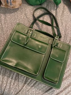 Italian green leather suitcase  bag