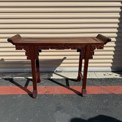 Vintage Asian Style Carved Wood Console / Entry Table