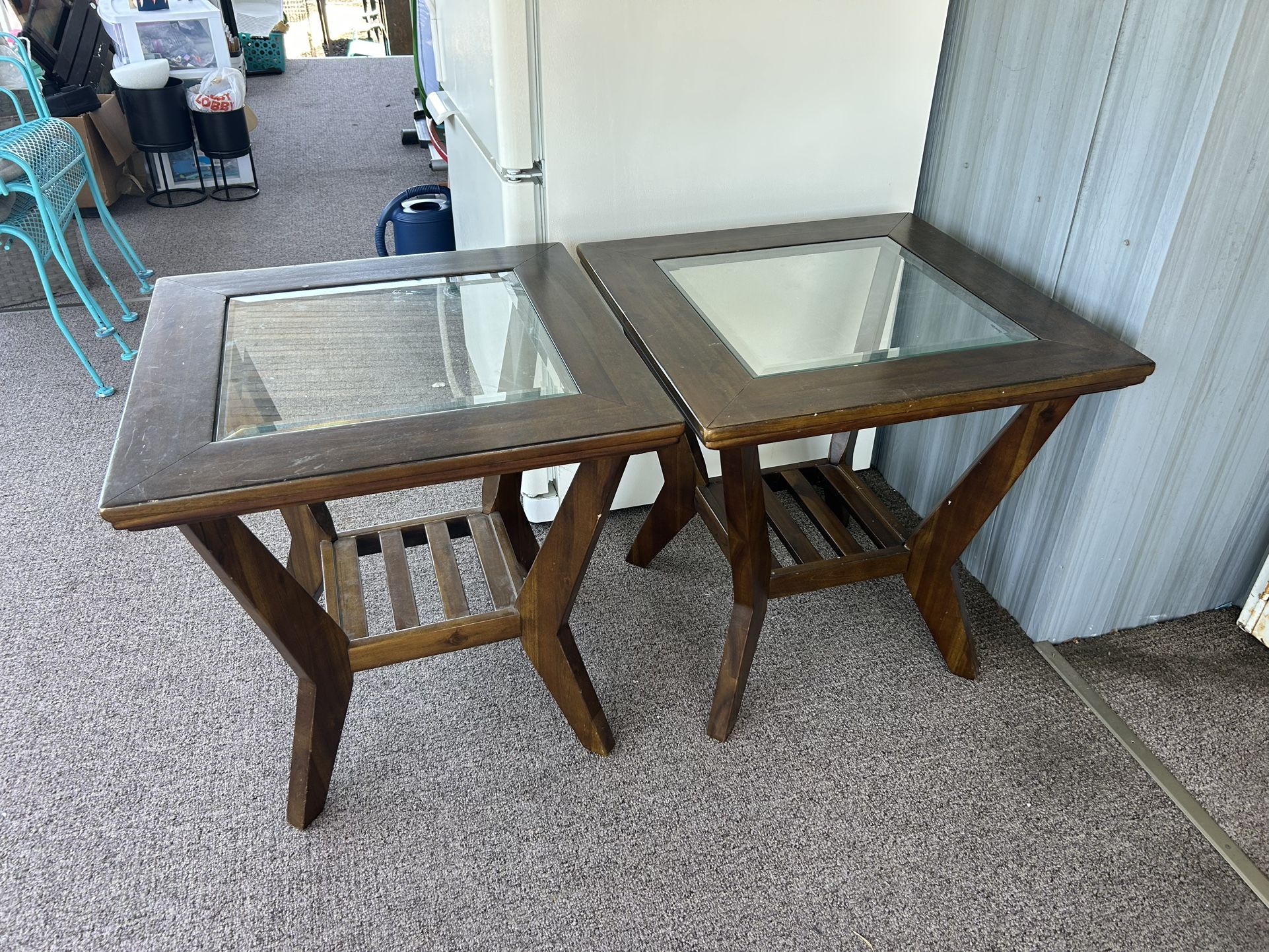 2 Wood And Glass End Tables