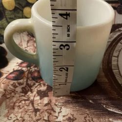 Vintage coffee cup. Turquoise blue milk glass mug,