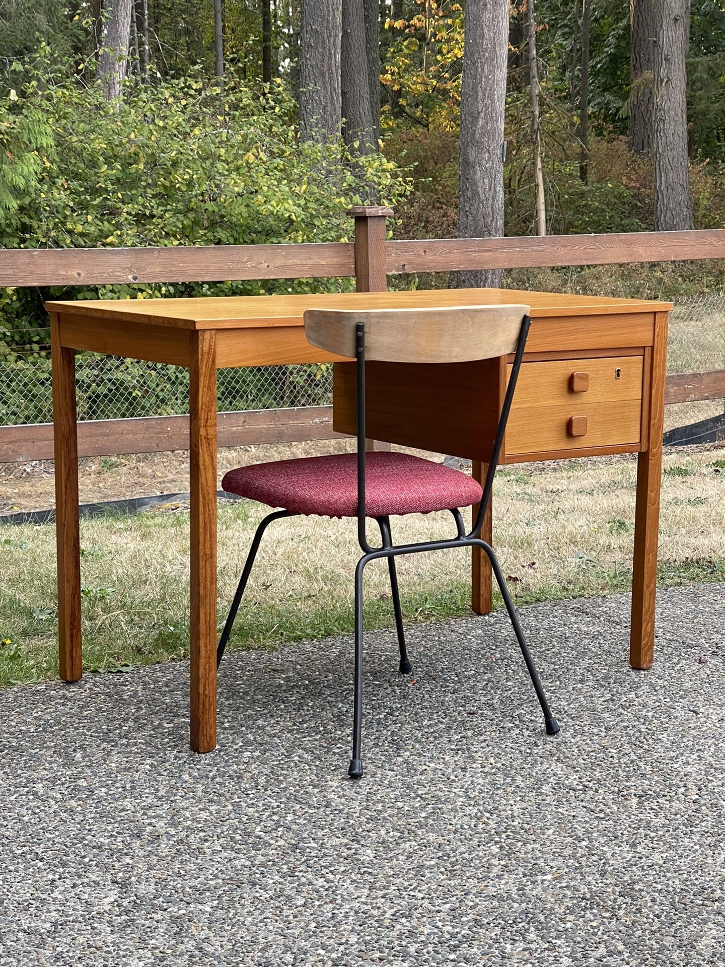 Mid Century Modern Danish Vintage Teak Desk and a chair