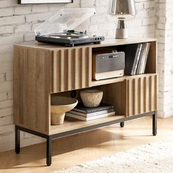 mopio Norwin Entryway Table, Modern Rustic Industrial Farmhouse Console Sofa Table, Display Shelf, Accent Cabinet, with Metal Legs, Soft Close Door, S