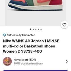 Nike WMNS Air Jordan 1 Mid SE multi-color Basketball shoes Women DN3738-400