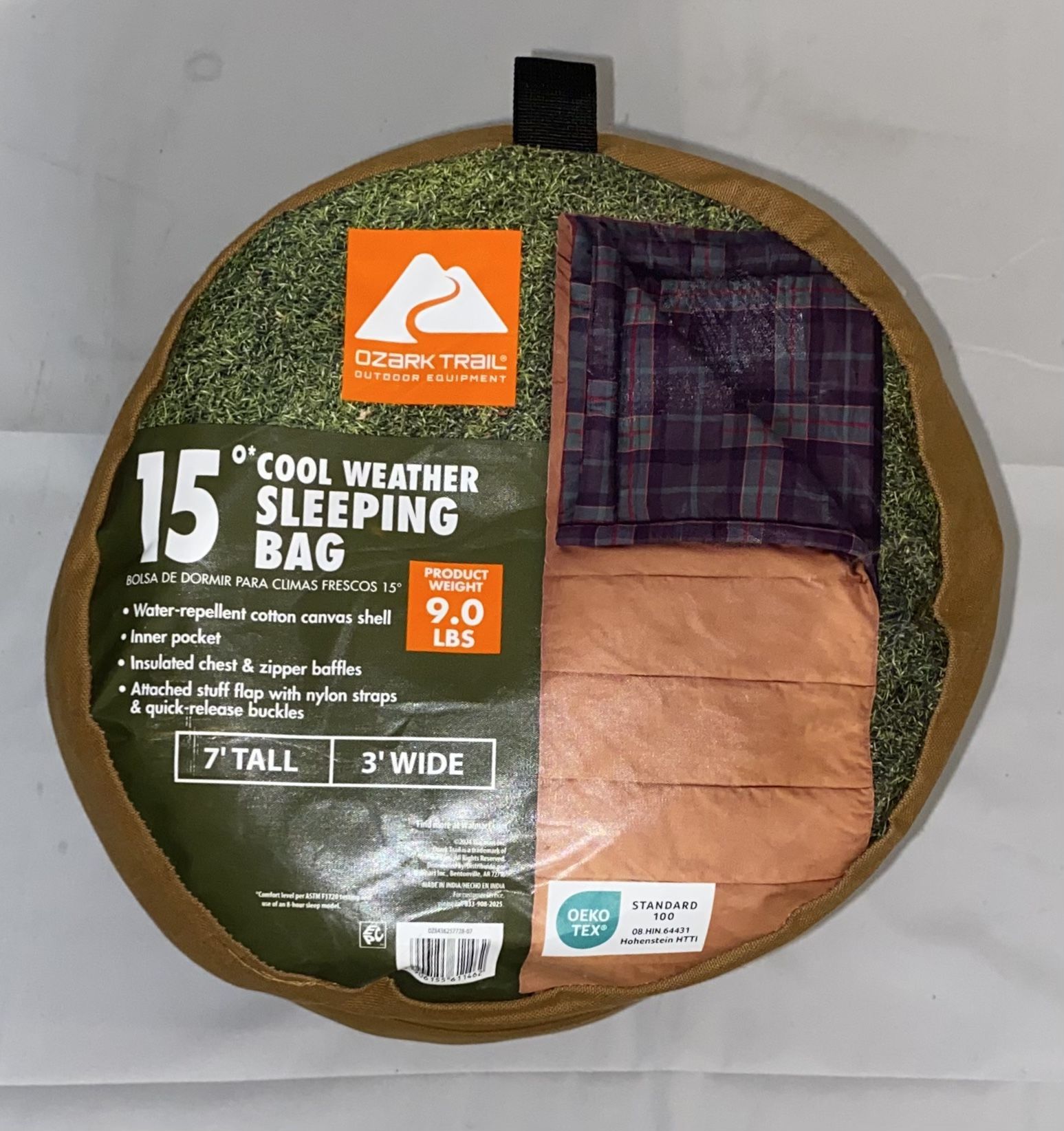 Ozark Trail 15 Degree Cold Weather Rectangle Canvas Sleeping Bag, 84”x36”