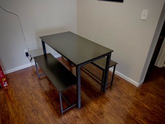 Black Wooden Dining Table With Benches