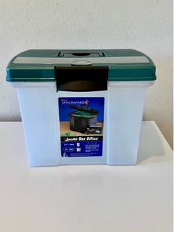 File cabinet jumbo box office files clear with green lid NEW