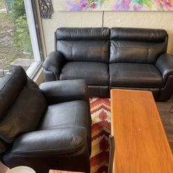 Power Black Couch And Recliner Set 