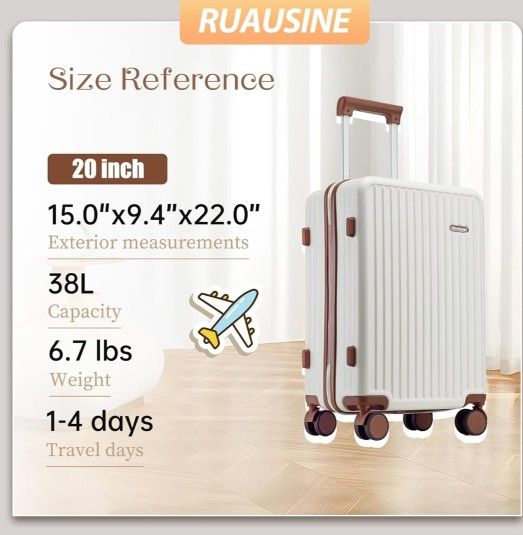 RUAUSINE White Carry-On Suitcase