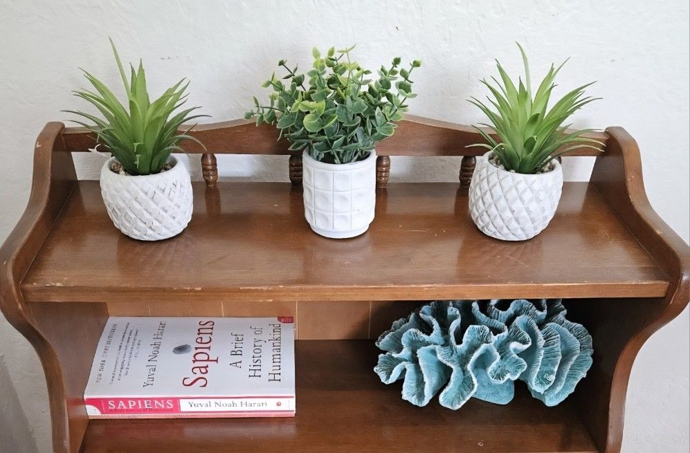 Trio Of Small Artificial Succulent Plants In Ceramic Pots