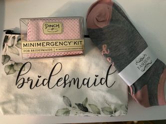 Bridesmaid/MOH Gift Set- Minimergency Kit, Makeup bag, Socks
