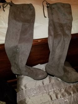 Thigh high grey boots