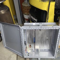 Ventev Fiber optics poly case enclosure 24x24x10 brand new in opened box with back plate and breakers and lock with wires and other items in box Origi