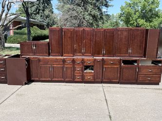 Full Kitchen Cabinet Set Dark Cherry Wood