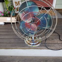 Vintage Electric Floor Fan with Metal Blades and Chrome Base