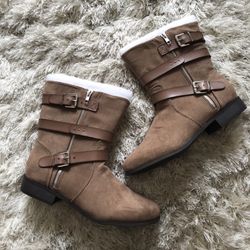 Taupe Suede Strappy Booties