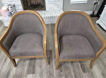 Pair of French Country / Transitional Accent Chairs - Wood Frame & Nailhead Trim
