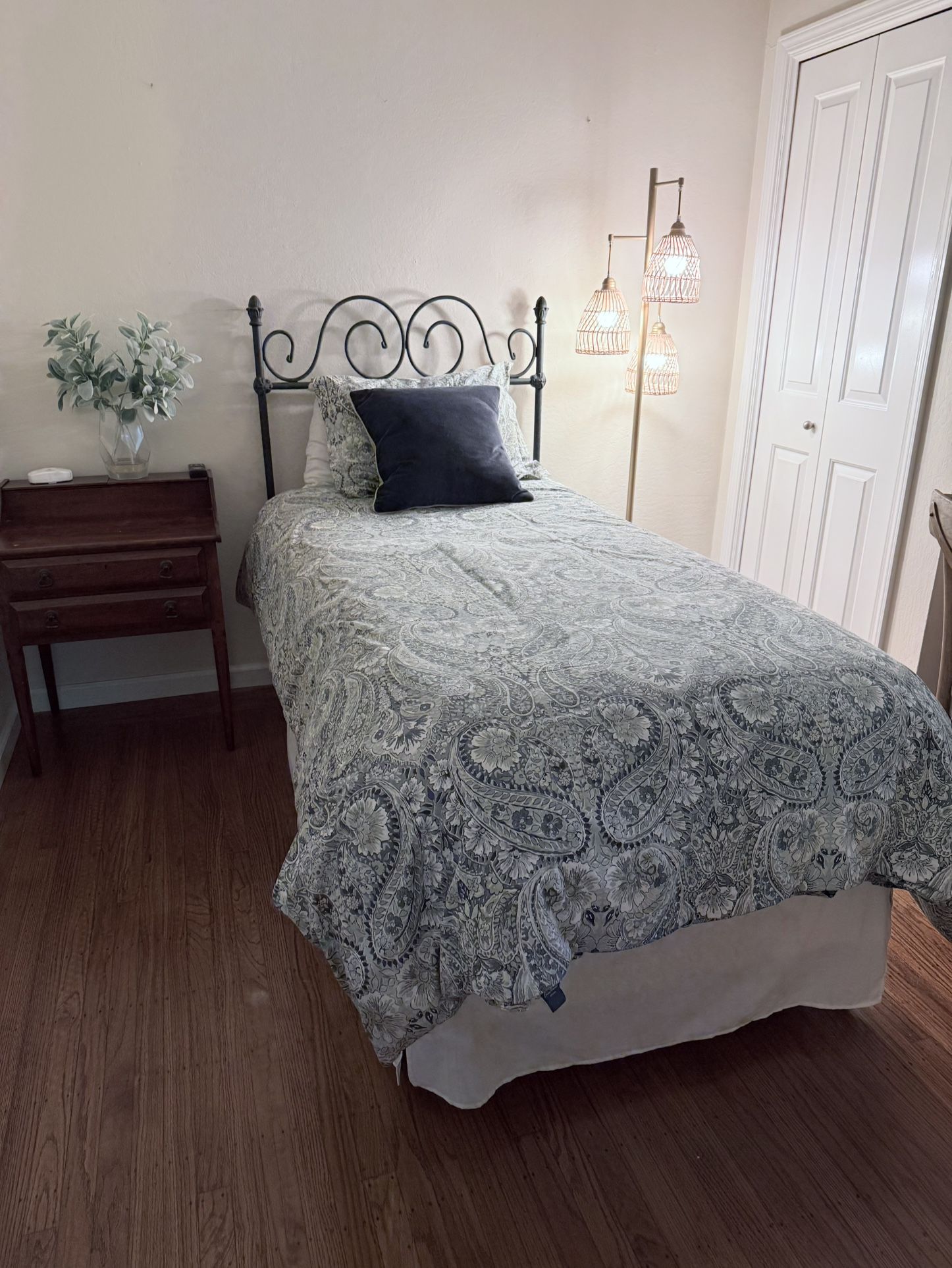 Metal Headboard, Mattress and Bedding