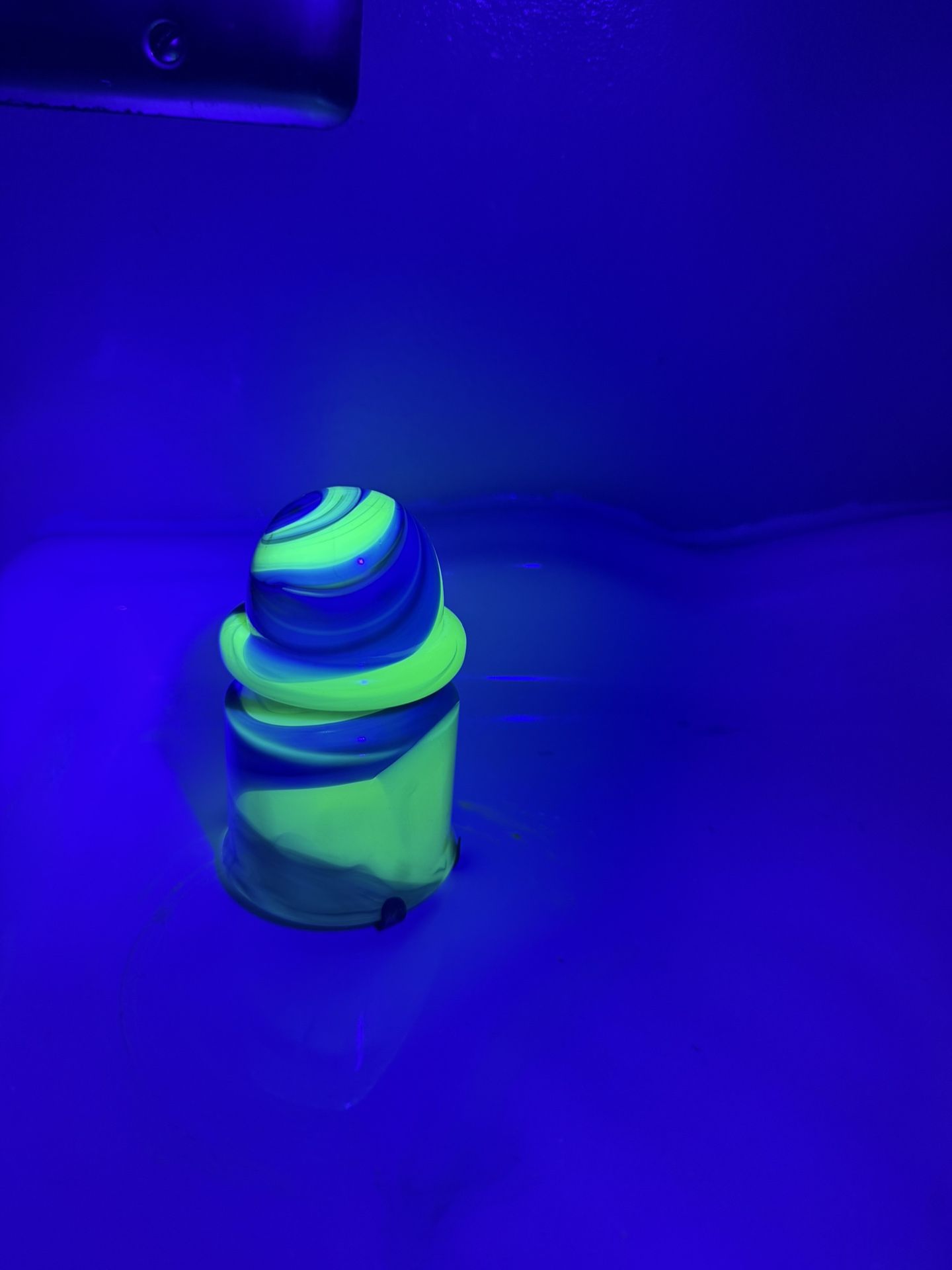 Antique House Of Akro Agget slag glass model T blue uranium insulator ashtray shift knob