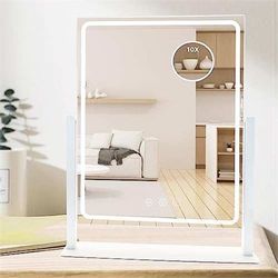 Mothers Day Hollywood Vanity Mirror with Lights, Lighted Makeup Mirror with Detachable 10X Magnification Mirror, 3 Colors, 360Rotation Rechargeable De