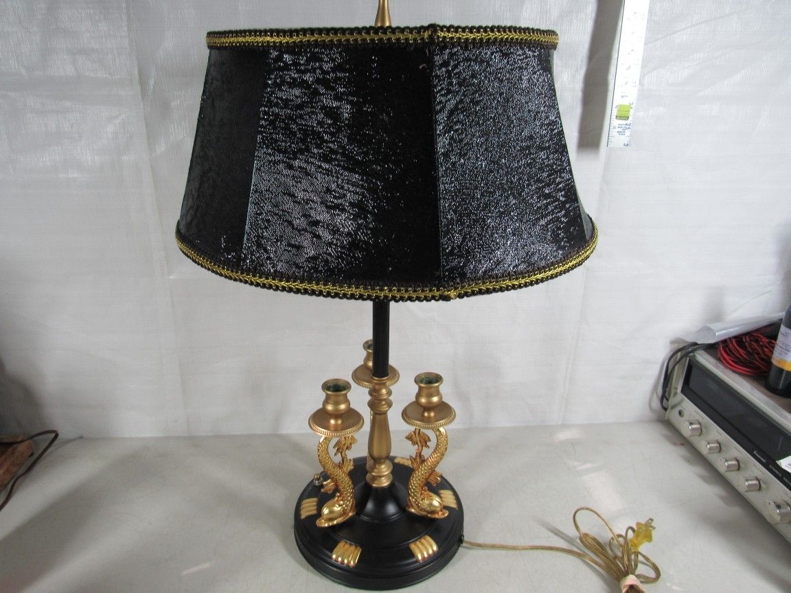 Bouillotte 3 Sea Creatures Candle Holders Two Bulb Brass Table Lamp

