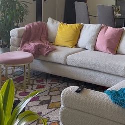 Modern 3-Piece Cream Boucle Living Room Set - 3-Seater Sofa & 2 Loveseats