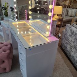 LED Vanity Desk and LED Muli Color Mirror