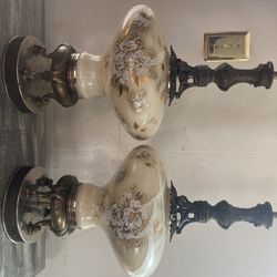 Pair Of Vintage Lamps Hand-Painted